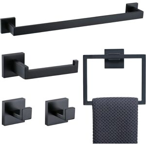 Sjqka - 5-Piece Bathroom Accessories Set Matte Black and Brushed Gold Stainless Steel Towel Bar and 2 Towel Hooks Wall Mounted Stainless Steel (Black) Sjqka - 5-Piece Bathroom Accessories Set Matte Black and Brushed Gold Stainless Steel Towel Bar and 2 Towel Hooks Wall Mounted Stainless Steel (Black)