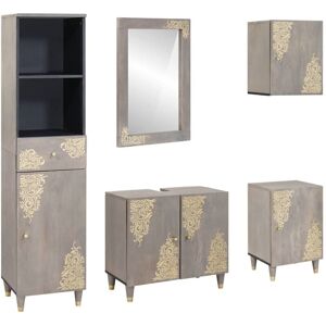 Bathroom Furniture Set 5 pcs Grey Solid Rough Wood Mango vidaXL Bathroom Furniture Set 5 pcs Grey Solid Rough Wood Mango vidaXL