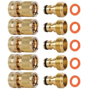 Tlily - 5-Piece Set of Garden Hose Brass Quick Connectors ght Threaded Connection Accessories Water Pipe Leak-Free Tlily - 5-Piece Set of Garden Hose Brass Quick Connectors ght Threaded Connection Accessories Water Pipe Leak-Free