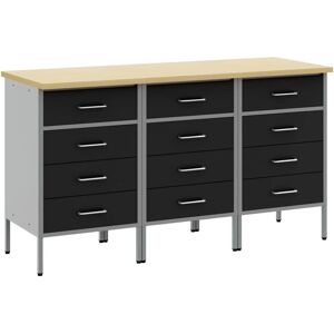 Work Cabinet with Drawer 3 pcs Black and Grey 150 x 55 x 85 cm vidaXL Work Cabinet with Drawer 3 pcs Black and Grey 150 x 55 x 85 cm vidaXL