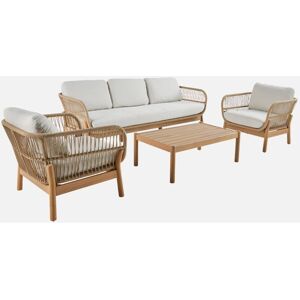 SWEEEK 5-seater acacia wooden garden lounge with rope, Ipanema, Beige, 203x78x62 cm SWEEEK 5-seater acacia wooden garden lounge with rope, Ipanema, Beige, 203x78x62 cm