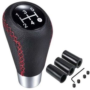 Ymyny - 5-speed manual transmission gear knob made of leather, red stitching mumu Ymyny - 5-speed manual transmission gear knob made of leather, red stitching mumu