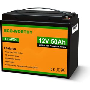 Eco-worthy - 50Ah 12V Lithium Battery Emergency Power Backup Rechargeable LiFePO4 Lithium Iron Phosphate with 3000+ Deep Cycles and bms Protection, Eco-worthy - 50Ah 12V Lithium Battery Emergency Power Backup Rechargeable LiFePO4 Lithium Iron Phosphate with 3000+ Deep Cycles and bms Protection,