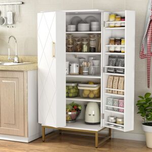 TLILY 51" Pantry Cupboard with Doors & Adjustable Shelves, Freestanding Storage Cabinet White for Kitchen, Living Room and Dinning Room TLILY 51" Pantry Cupboard with Doors & Adjustable Shelves, Freestanding Storage Cabinet White for Kitchen, Living Room and Dinning Room