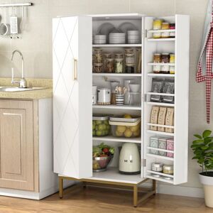 TLILY 51” Pantry Cupboard with Doors & Adjustable Shelves, Freestanding Storage Cabinet White for Kitchen, Living Room and Dinning Room TLILY 51” Pantry Cupboard with Doors & Adjustable Shelves, Freestanding Storage Cabinet White for Kitchen, Living Room and Dinning Room