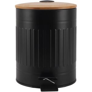 Groofoo - 5L Round Step Trash Can Antique Romanesque Pattern Foot Pedal Garbage Container with Bamboo Lid Black Groofoo - 5L Round Step Trash Can Antique Romanesque Pattern Foot Pedal Garbage Container with Bamboo Lid Black