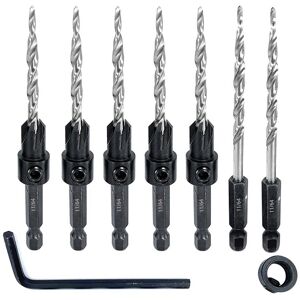 TLILY 5Pcs Wood Countersink Drill Bit Set with 2Pcs Counter Sinker Replacement Tapered for Drilling Pilot Hole TLILY 5Pcs Wood Countersink Drill Bit Set with 2Pcs Counter Sinker Replacement Tapered for Drilling Pilot Hole