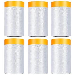 TLILY 6 Pack Tape and Drape, 1.8X62.3 Ft Pre-Taped Masking Film for Auto Painting Covering, Plastic Pre-Adhesive TLILY 6 Pack Tape and Drape, 1.8X62.3 Ft Pre-Taped Masking Film for Auto Painting Covering, Plastic Pre-Adhesive
