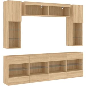 6 Piece TV Wall Cabinet Set with LED Lights Sonoma Oak vidaXL 6 Piece TV Wall Cabinet Set with LED Lights Sonoma Oak vidaXL