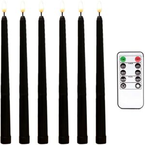 IKODM 6 Pieces Black Flameless Flickering Taper Candles with 10-Key Remote Timer, Battery Operated led Candlestick Window Candles IKODM 6 Pieces Black Flameless Flickering Taper Candles with 10-Key Remote Timer, Battery Operated led Candlestick Window Candles