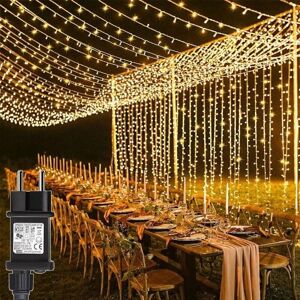 WOIYIC 6 x 3m Curtain Lights 600 LED Warm White String Lights 8 Modes Christmas for Pergola Garden Outdoor Indoor Decoration WOIYIC 6 x 3m Curtain Lights 600 LED Warm White String Lights 8 Modes Christmas for Pergola Garden Outdoor Indoor Decoration