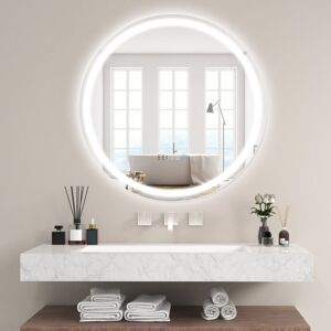 Costway - 60 x 60cm led Bathroom Mirror Wall Mounted Round Mirror w/3-Color Lights Costway - 60 x 60cm led Bathroom Mirror Wall Mounted Round Mirror w/3-Color Lights