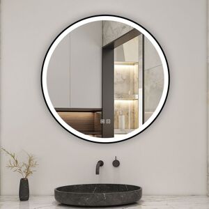 BIUBIUBATH Round Black Frame Bathroom mirror 800x800mm with Dimmable Led Lights,Anti-fog,Memory Function BIUBIUBATH Round Black Frame Bathroom mirror 800x800mm with Dimmable Led Lights,Anti-fog,Memory Function