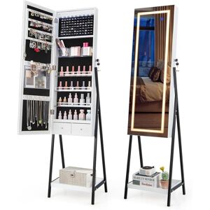 Costway - 63'H Lockable Jewelry Armoire Organizer with 3-Color Lighted Full-Length Mirror Costway - 63'H Lockable Jewelry Armoire Organizer with 3-Color Lighted Full-Length Mirror