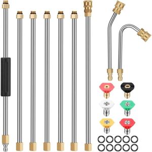 TLILY 7 Pieces Pressure Washer Extension Wands 10ft Replacement Lance, Curved Rod 30 or 120 Degree, 6 Pieces Spray Nozzle Tips TLILY 7 Pieces Pressure Washer Extension Wands 10ft Replacement Lance, Curved Rod 30 or 120 Degree, 6 Pieces Spray Nozzle Tips