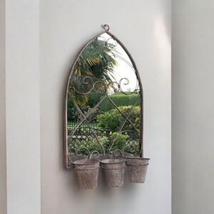 Rusty Wall Mirror with Triple Planter - Distressed Metal - L15 x W45 x H78 cm Rusty Wall Mirror with Triple Planter - Distressed Metal - L15 x W45 x H78 cm