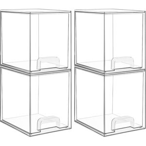 Groofoo - 7.6' h Clear Stackable Storage Drawers, 4 Pack Plastic Organizers Bins for Skincare, Cosmetics,Beauty Supplies,Ideal for Vanity, Groofoo - 7.6' h Clear Stackable Storage Drawers, 4 Pack Plastic Organizers Bins for Skincare, Cosmetics,Beauty Supplies,Ideal for Vanity,