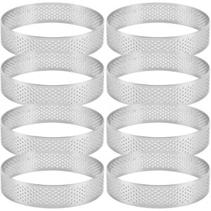 TLILY 8 Pack Stainless Steel Tart Rings, Heat- Perforated Cake Mousse Ring,Cake Ring Mold,Round TLILY 8 Pack Stainless Steel Tart Rings, Heat- Perforated Cake Mousse Ring,Cake Ring Mold,Round