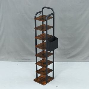 Tlily - 8 Tier Adjustable Vertical Shoe Shelves, Entryway, Shoe Storage for Small Spaces, Free Standing Shoe Rack, with 3 Hooks, Rustic Brown Tlily - 8 Tier Adjustable Vertical Shoe Shelves, Entryway, Shoe Storage for Small Spaces, Free Standing Shoe Rack, with 3 Hooks, Rustic Brown