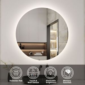 Aica Sanitaire - 800MM Round Demister Bathroom Mirror with Dimmable led Lights, Touch control and wall switches, Vertical Wall Mounted, IP44, Aica Sanitaire - 800MM Round Demister Bathroom Mirror with Dimmable led Lights, Touch control and wall switches, Vertical Wall Mounted, IP44,