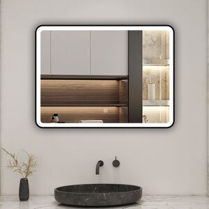 Biubiubath - Black Frame Bathroom Mirror 900x700mm Bathroom led Mirror with Dimmable Lights Anti-fog Touch Control Biubiubath - Black Frame Bathroom Mirror 900x700mm Bathroom led Mirror with Dimmable Lights Anti-fog Touch Control