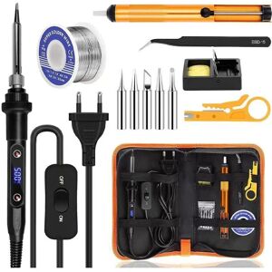 SJQKA 80W LCD Soldering Iron Kit, Adjustable Temperature, Solder Wire, 5 Soldering Tips for Metal Jewelry Repair, EU Standard 908V with Switch, 13-Piece SJQKA 80W LCD Soldering Iron Kit, Adjustable Temperature, Solder Wire, 5 Soldering Tips for Metal Jewelry Repair, EU Standard 908V with Switch, 13-Piece