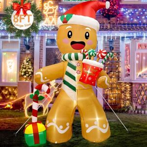 SEVENGIRL 96 Inch Outdoor Inflatable Gingerbread Man, Christmas Decoration with LED Lights, Gingerbread Man with Christmas Gifts for Yard, Lawn, Garden SEVENGIRL 96 Inch Outdoor Inflatable Gingerbread Man, Christmas Decoration with LED Lights, Gingerbread Man with Christmas Gifts for Yard, Lawn, Garden