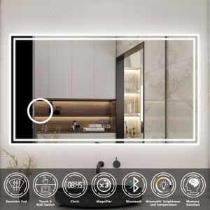 Acezanble - Bathroom led Mirror with Bluetooth Speaker, 3 Colors Lighting Modes, Color Changing, Demister Pad Anti-fog, Magnifying, Clock, Touch Acezanble - Bathroom led Mirror with Bluetooth Speaker, 3 Colors Lighting Modes, Color Changing, Demister Pad Anti-fog, Magnifying, Clock, Touch