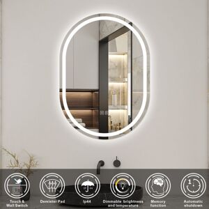 Acezanble Oval Bluetooth Bathroom Mirror with 3 Colours LED Lights, Demister Pad, Vertically or Horizontally Wall Mounted, Wall Switch/Touch Switch Acezanble Oval Bluetooth Bathroom Mirror with 3 Colours LED Lights, Demister Pad, Vertically or Horizontally Wall Mounted, Wall Switch/Touch Switch