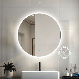 Acezanble - Round led Bathroom Mirror with Dimmable Illuminated Backlit Makeup Mirror with Demister, 3 led Color Changing,700mm Acezanble - Round led Bathroom Mirror with Dimmable Illuminated Backlit Makeup Mirror with Demister, 3 led Color Changing,700mm