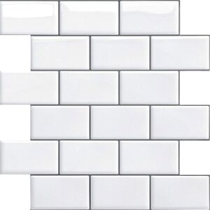 TINOR Adhesive Backsplash for Kitchen Bathroom, Faux Adhesive Wall Tiles White Adhesive Kitchen Backsplash, Waterproof Metro 3D pvc Adhesive Wall Tile, 4 TINOR Adhesive Backsplash for Kitchen Bathroom, Faux Adhesive Wall Tiles White Adhesive Kitchen Backsplash, Waterproof Metro 3D pvc Adhesive Wall Tile, 4
