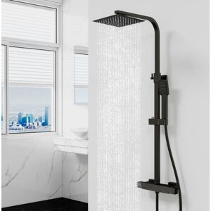 AICA SANITAIRE AICA Black Thermostatic Shower Mixer Set Square Rainfall Shower System Exposed AICA SANITAIRE AICA Black Thermostatic Shower Mixer Set Square Rainfall Shower System Exposed