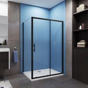 AICA SANITAIRE Aica Matt Black Frame 1400x1850mm Height Sliding Shower Door with 700x1850mm Side Panel AICA SANITAIRE Aica Matt Black Frame 1400x1850mm Height Sliding Shower Door with 700x1850mm Side Panel