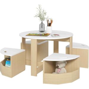 AIYAPLAY Five-Piece Kids Table and Chairs Set with Storage, White AIYAPLAY Five-Piece Kids Table and Chairs Set with Storage, White