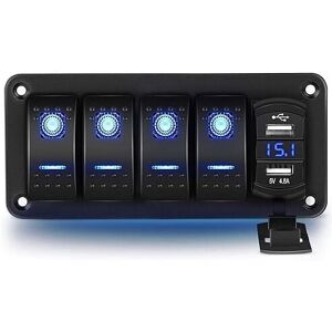 4 Gang Rocker Switch Panel 12V/24V Waterproof Rocker Switch with Dual usb Charger Socket for Cars Boats - Alwaysh 4 Gang Rocker Switch Panel 12V/24V Waterproof Rocker Switch with Dual usb Charger Socket for Cars Boats - Alwaysh