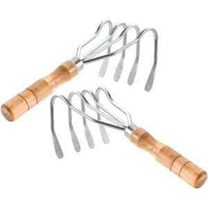 4 Prongs Hand Rake Hand Cultivator with Short Wooden Handle Garden Hand Rake Tool for Loosening Weeding Soil 2Pcs - Alwaysh 4 Prongs Hand Rake Hand Cultivator with Short Wooden Handle Garden Hand Rake Tool for Loosening Weeding Soil 2Pcs - Alwaysh