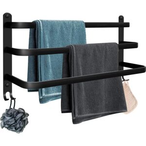 Alwaysh - Aluminum Wall Mounted Towel Rack, 3 Tier with Hooks, 60cm - Waterproof - Black - for Bathroom, Kitchen, Bathroom Alwaysh - Aluminum Wall Mounted Towel Rack, 3 Tier with Hooks, 60cm - Waterproof - Black - for Bathroom, Kitchen, Bathroom