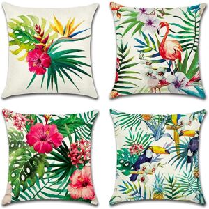 Alwaysh - Outdoor Cushion Cover, Set of 4 Waterproof Tropical Plants and Flowers and Birds Pattern Sofa Pillowcase for Patio Garden Living Room Alwaysh - Outdoor Cushion Cover, Set of 4 Waterproof Tropical Plants and Flowers and Birds Pattern Sofa Pillowcase for Patio Garden Living Room