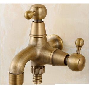 Alwaysh - Wall Mounted Brass Washing Machine Faucet Double Head Bathroom Single Cold Water Tap Decorative Outdoor Garden Faucet Alwaysh - Wall Mounted Brass Washing Machine Faucet Double Head Bathroom Single Cold Water Tap Decorative Outdoor Garden Faucet