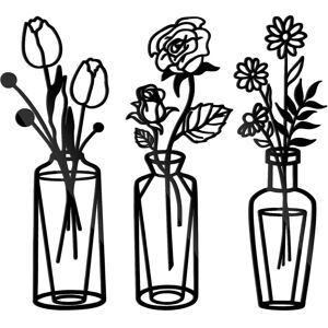 Alwaysh - Metal Flower Wall Decor 3 Pieces Black Metal Wall Sculpture Minimalist Metal Wall Art Wire Wall Decor, Natural Theme Wall Decor for Outdoor Alwaysh - Metal Flower Wall Decor 3 Pieces Black Metal Wall Sculpture Minimalist Metal Wall Art Wire Wall Decor, Natural Theme Wall Decor for Outdoor