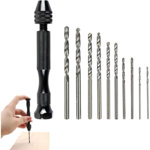 Alwaysh - Mini Hand Drill Pin Vise - With 10 Twist Drill Bits (0.8-3mm) - For diy, Casting Resin Drilling, Model Making, Crafts Alwaysh - Mini Hand Drill Pin Vise - With 10 Twist Drill Bits (0.8-3mm) - For diy, Casting Resin Drilling, Model Making, Crafts