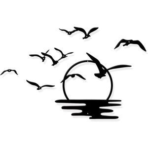 Alwaysh - Modern Black Metal Wall Art with Flying Birds Over Sea Level Sunset, Metal Bird Silhouette Hanging for Kitchen, Bedroom Alwaysh - Modern Black Metal Wall Art with Flying Birds Over Sea Level Sunset, Metal Bird Silhouette Hanging for Kitchen, Bedroom
