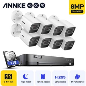 Annke - 16CH H.265+ 8MP 5-in-1 (tvi/ahd/cvi/cvbs/ipc) Video Recorder 8MP Ultra hd Waterproof Night Vision Security cctv Kit 8Cameras -1TB hdd Annke - 16CH H.265+ 8MP 5-in-1 (tvi/ahd/cvi/cvbs/ipc) Video Recorder 8MP Ultra hd Waterproof Night Vision Security cctv Kit 8Cameras -1TB hdd