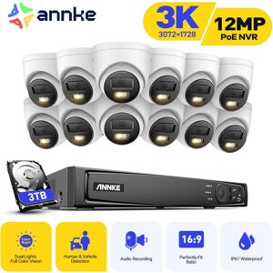ANNKE 3K Outdoor Security Camera, Video Surveillance Kit with 16CH nvr and 12X5MP PoE ip Camera, Color Night Vision, Person/Vehicle Detection, 3TB hdd ANNKE 3K Outdoor Security Camera, Video Surveillance Kit with 16CH nvr and 12X5MP PoE ip Camera, Color Night Vision, Person/Vehicle Detection, 3TB hdd