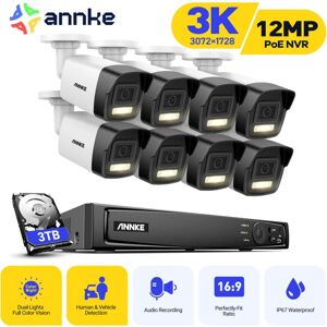 ANNKE 3K Wired Outdoor Security Camera Kit, Surveillance Camera with 16CH nvr and 8X5MP PoE ip Cameras, Human/Vehicle Detection, Color Night Vision, 3TB ANNKE 3K Wired Outdoor Security Camera Kit, Surveillance Camera with 16CH nvr and 8X5MP PoE ip Cameras, Human/Vehicle Detection, Color Night Vision, 3TB