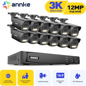 3K Wired Outdoor Video Surveillance Kit, 16CH nvr and 12X5MP PoE Camera, Human/Vehicle Detection, Color Night Vision, Dual Smart Light - Annke 3K Wired Outdoor Video Surveillance Kit, 16CH nvr and 12X5MP PoE Camera, Human/Vehicle Detection, Color Night Vision, Dual Smart Light - Annke