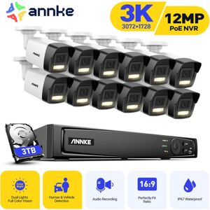 ANNKE 3K Wired Outdoor Video Surveillance Kit, Surveillance Camera with 16CH nvr and 12X5MP PoE ip Camera, Human/Vehicle Detection, Color Night Vision, 3TB ANNKE 3K Wired Outdoor Video Surveillance Kit, Surveillance Camera with 16CH nvr and 12X5MP PoE ip Camera, Human/Vehicle Detection, Color Night Vision, 3TB