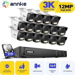ANNKE 3K Wired Outdoor Video Surveillance Kit, Surveillance Camera with 16CH nvr and 16X5MP PoE ip Camera, Human/Vehicle Detection, Color Night Vision, 3TB ANNKE 3K Wired Outdoor Video Surveillance Kit, Surveillance Camera with 16CH nvr and 16X5MP PoE ip Camera, Human/Vehicle Detection, Color Night Vision, 3TB