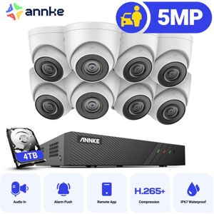 ANNKE 5MP 8 Channel PoE Security System with 8 Turret Cameras, Works with Alexa,IP67 Waterproof, Built-in Mic & sd Card Slot,EXIR 2.0 Night Vision - 4TB ANNKE 5MP 8 Channel PoE Security System with 8 Turret Cameras, Works with Alexa,IP67 Waterproof, Built-in Mic & sd Card Slot,EXIR 2.0 Night Vision - 4TB
