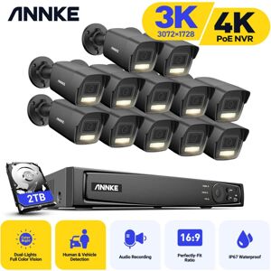 ANNKE Poe Video Surveillance System 16CH nvr Recorder 4K Ultra hd With IP67 Weatherproof,3K Security Cameras cctv Kit Audio Recording 12×Cameras - 2TB hdd ANNKE Poe Video Surveillance System 16CH nvr Recorder 4K Ultra hd With IP67 Weatherproof,3K Security Cameras cctv Kit Audio Recording 12×Cameras - 2TB hdd